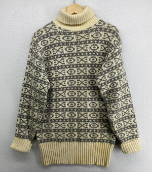 DANISH DESIGN Sweater Womens M Nordic Jacquard Jumper Turtleneck Gray Vintage